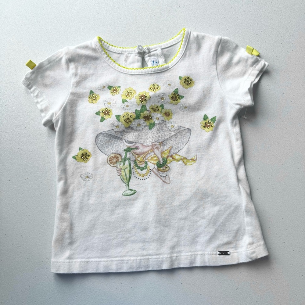 NWOT Mayoral Lemon Lime Lady with Hat Rhinestone Graphic Tee SZ 4 - Made in Indi